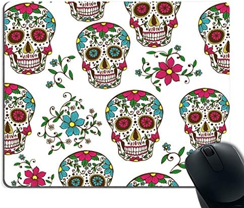 Supwek Colorful Sugar Skull With Floral Ornament And Flower Seamless Pattern Mouse Pad Rectangle Non-Slip Rubber Mousepad Gaming Mouse Pad