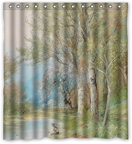 Comeciti Beautiful Scenery Landscape Art Painting Polyester Shower Curtains Width X Height / 72 X 72 Inches / W H 180 By 180 Cm For Family Girls Boys Kids. Modern Design. Fabric Material