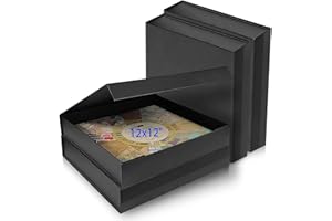 HARHANA 12x12 Scrapbook Storage Box for Scrapbooks, Papers and Supplies, Odor Free, Solid Black, 4 Pack