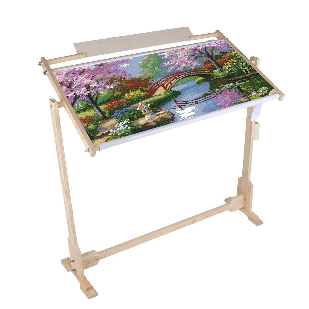 Cross Stitch Frame Stand, Embroidery Stands and Large Size Frames Adjustable Wooden Frame Embroidery Stand Cross Stitch Floor Needlework Stand with 5 Adopted Height Level, 80cm 14CT