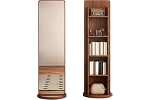 360º Swivel Full Length Mirror with 4-Tier Bookcase, Rotating Mirror with Shelves, 66.1×15.7in Full Body Standing Mirrors and