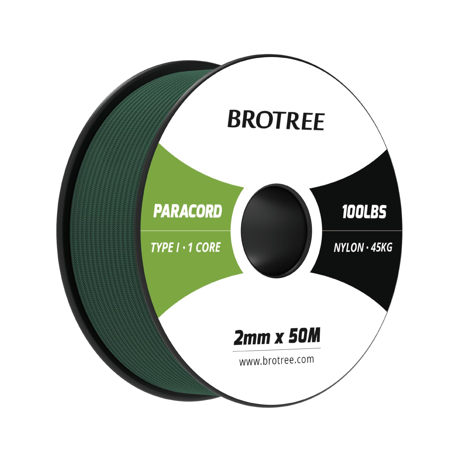 Brotree Paracord 2mm 50M 100% Nylon Rope 1 Strand Parachute Cord for Outdoor, Craft, DIY - 45kg Breaking Load (Dark Green)
