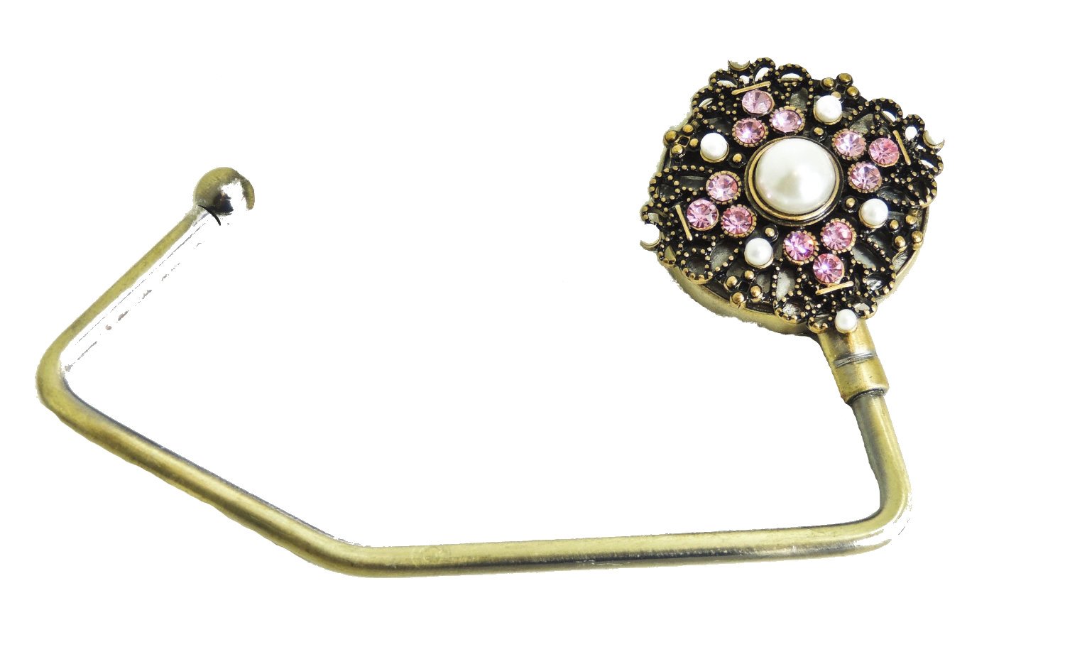 Glamour Girlz Womens Sparkly Crystal Diamante Rhinestone Purse Shoulder Crossbody Tote Bag Handbag Portable Instant Hanging Hanger Hook for Desks Tables Birthday Christmas Gift Gold Pink Flower