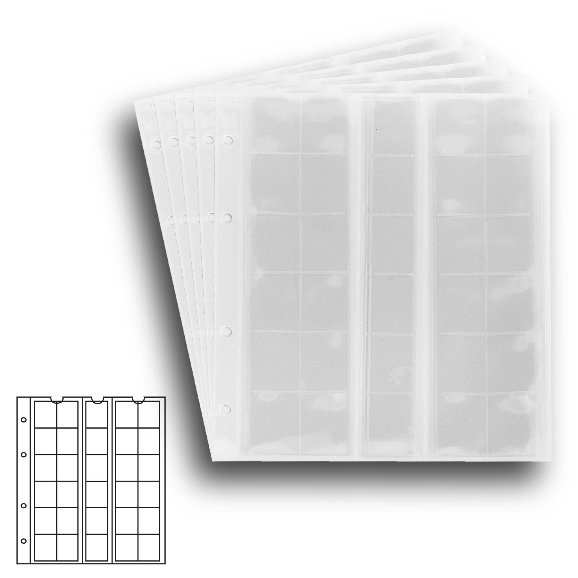 5 numismatic Prophila coin sheets, 30 pockets up to 25 mm Ø, e.g. 5 DM, 2 DM