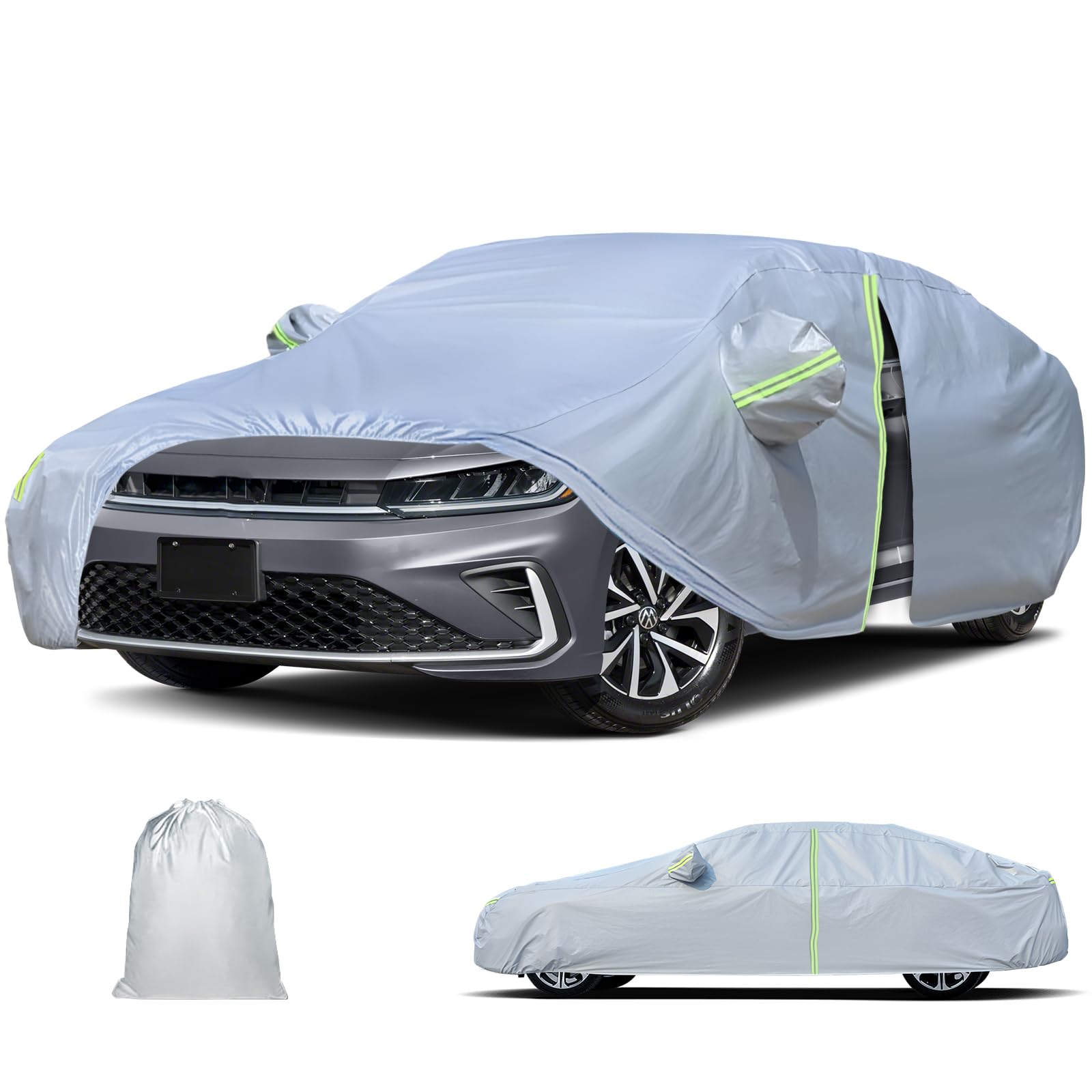 Photo 1 of Waterproof Car Cover for 2011-2025 VW Jetta, All Weather Sedan Outdoor Sun UV Rain Dust Snow Wind Protection Cover for Automobiles with Zipper Door & Windproof Bands (Gery)