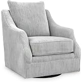 Signature Design by Ashley Gubbins Classic Swivel Accent Chair with Reversible Pillow Back and Loose Seat Cushion, Light Gray