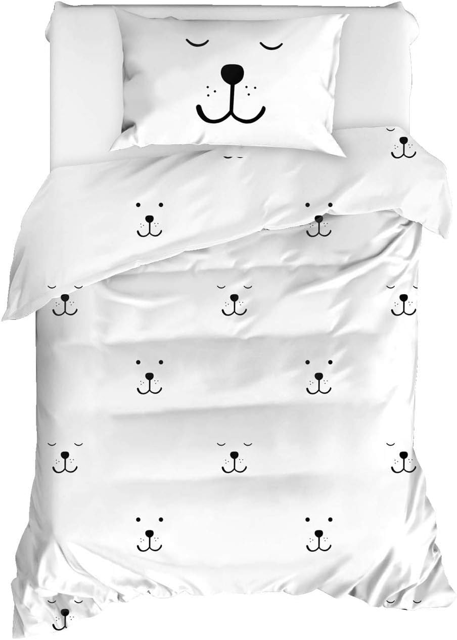 100% Cotton Bear Bedding, Smile Bear Themed Single/Twin Size Quilt/Duvet Cover Set, Reversible, (2 Pcs)