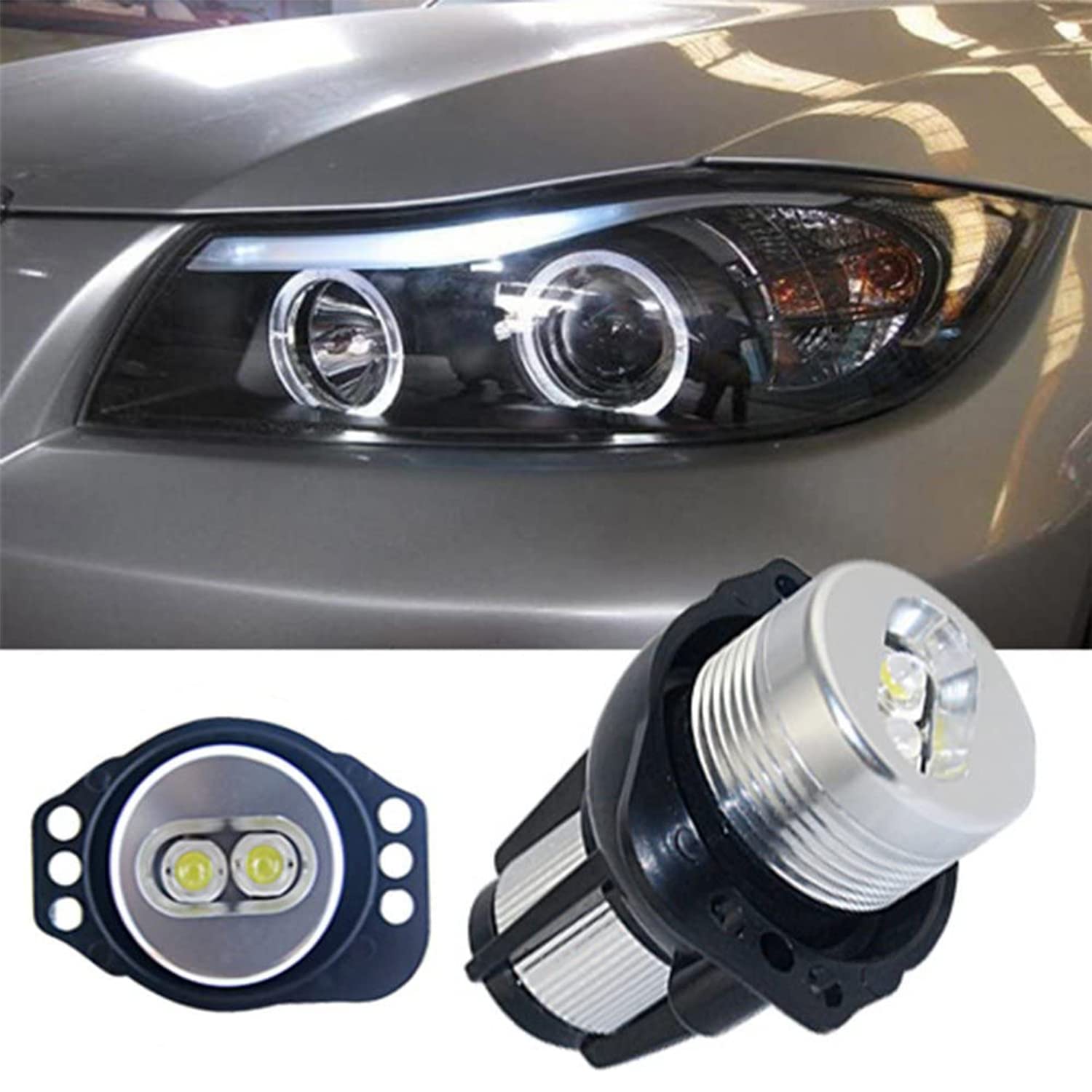 Ricoy For E90 E91 2005-2008 3 Series CREE 6W Angel Eyes LED Halo Ring Marker Light 6000K(Pack of 2)