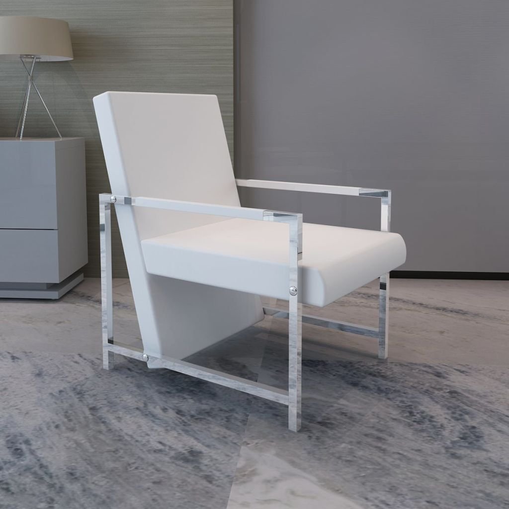 vidaXL Sillón Cubo Moderno Color Blanco con Patas Cromadas 53 x 69 x 73 cm