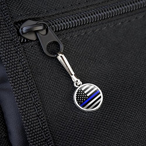 Thin Blue Line American Flag Antiqued Charm Clothes Purse Suitcase Backpack Zipper Pull Aid