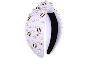 ARATLENCH Football Headband for Women Football Accessories Pearl Rhinestone Wide Knot Headband Game Day Football Mom Outfit