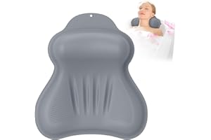 KIXCVDM Silicone Bath Pillow, New Material Bath Pillows for Tub Head Neck and Back Support, Bath Tub Pillow with 4D Press Inflatable Airbag and Non-Slip Strong Suction Cups, Quick-Drying, Easy to Store, Gray