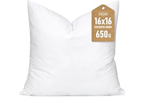 Artscope Synthetic Down Pillow Insert, 16x16 Down Alternative Throw Pillow Insert. Ultra Soft Fluffy Sleeping Pillow with 100% Cotton Cover, Decorative Pillows-White.