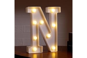 DYINGSWAN Small Led Marquee Letters, Light Up Letters, 8.58 Inch Led Letter Lights, Battery Powered Lighted Sign for Table, Party, Birthday, Christmas Decor (Letter N)