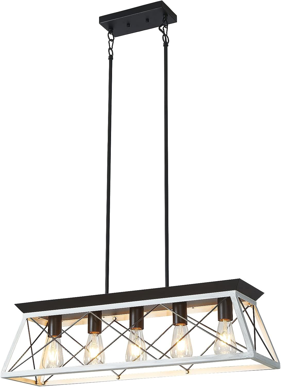 5-Light Farmhouse Kitchen Island Chandelier, Metal Linear Island Pendant Light Fixtures in White Finish for Dining, Living Room, Bar, Restaurants (White, 5-Light) - - 