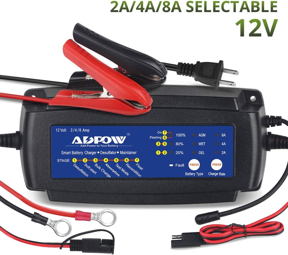 ADPOW 12V 2/4/8A Automatic Battery Charger Maintainer Smart