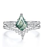 Luyona Natural Moss Agate Ring for Women 925 Sterling Silver Green Agate Engagement Ring Kite Cut Promise Wedding Ring Set for Mother Mother's Day Gifts-MNS5