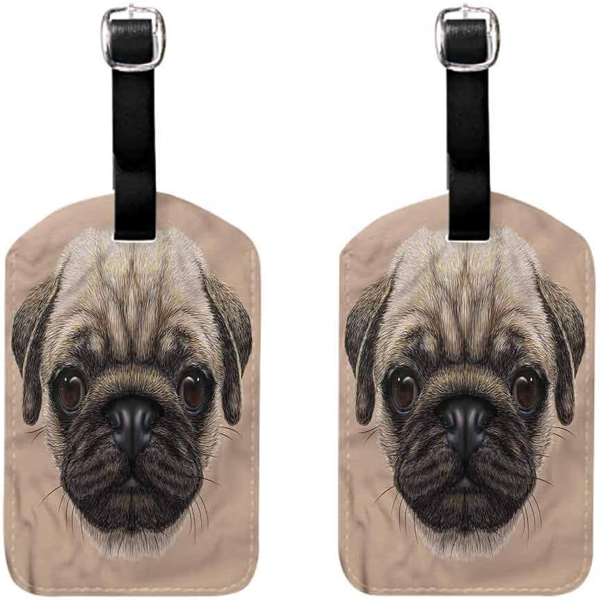 Pug Luggage tag multi-patterned Pet Animal Art Design Dog （2 PCS） Soft to the touch Quickly find the suitcase