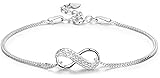 Women Jewelry Bracelet Silver-Tone 925 Sterling Silver with Infinity Endless Love Symbol Charm Anklet Bracelet Bridal Wedding Chain, Adjustable 16-19.5cm