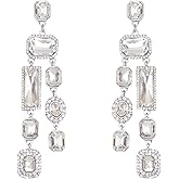 Enrwin Vintage Rectangle Teardrop Chandelier Earrings, Art Deco Wedding Austrian Crystal Drop Dangle Earrings for Women Party Prom