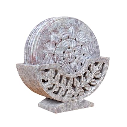 Hashcart Handcrafted Soapstone Coasters for Restaurants/Bar Accessories (Set of 6)