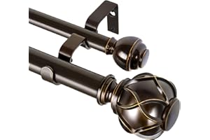 KAMANINA 1 Inch Double Curtain Rods 66 to 120 Inches (5.5-10 Feet) Telescoping Heavy Duty Drapery Rod for Windows 54 to 115, 