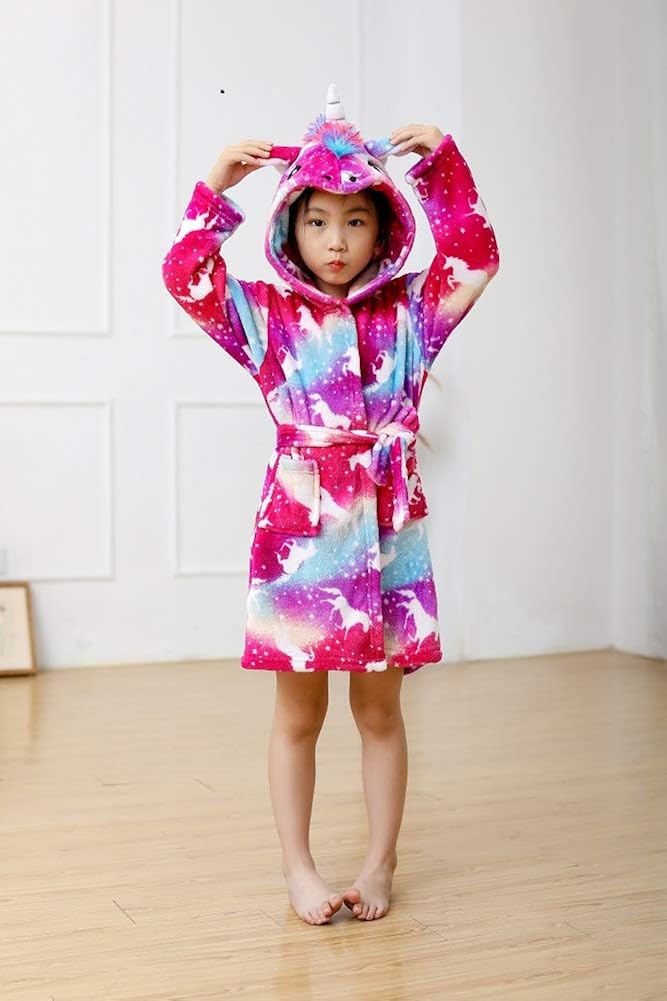 Unisex Children's Flannel Unicorn Bathrobes Hoodie Unicorns Gifts for Girls: Clothing