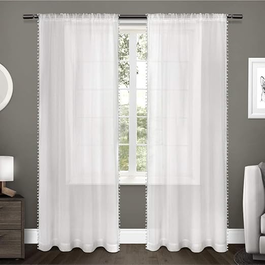 Amazon Com Exclusive Home Curtains Pom Embellished Sheer Rod