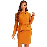 Allegra K Two Pieces Suits for Women's Business Peplum Blazer Jacket Mini Pencil Skirt Sets