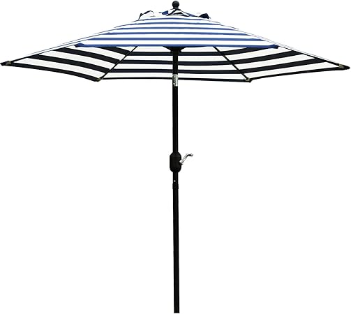 Amazon Com Sunnyglade 7 5 Patio Umbrella Outdoor Table Market Umbrella With Push Button Tilt Crank 6 Ribs Blue And White Garden Outdoor