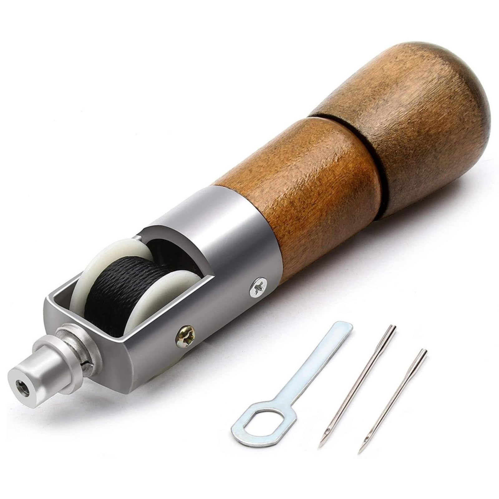 Leather Sewing Awl Repair Kit, Speedy Stitcher with 2 Needles Waxed Thread, Handheld Sewing Machine for Shoes, Bags, Belts, Canvas, DIY and Emergency Repairs