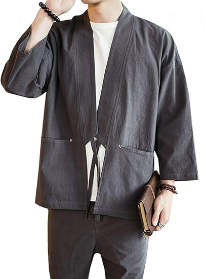 Amazon カーディガン 夏秋 日式和服 メンズ ポケット付き デブ ゆったり 七分袖 コート コットン レトロ レジャー トップス 速乾 ファッション 通気 大きいサイズ シンキフォン Cinkifon カーディガン 通販