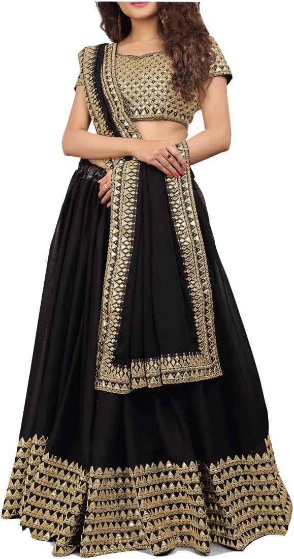 kfgroup Bollywood Designer Women's Readymade Stitched Black Georgette and Net Heavy Embroidery Lengha Choli