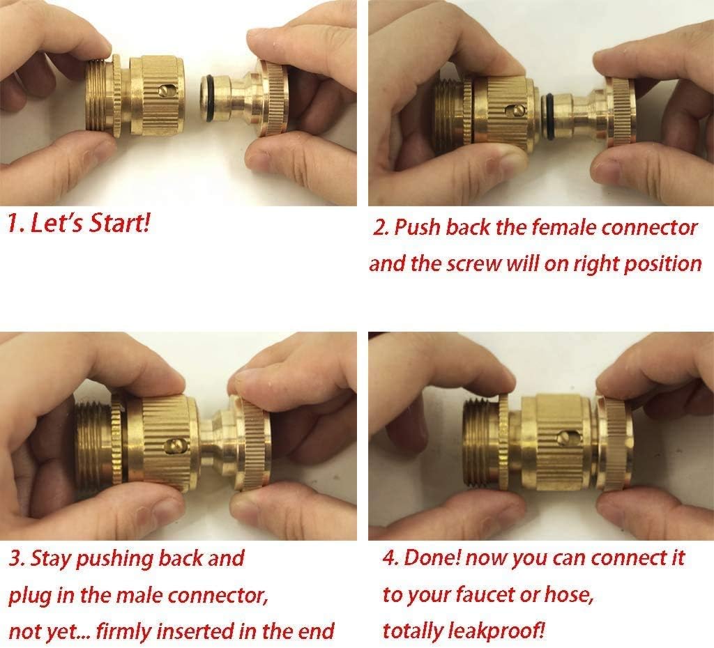 Hydrogarden Garden Hose Quick Connect Solid Brass Quick Connector Garden Hose Fitting Water Hose Connectors BSP 3/4 inch (2SETS) - Image 5