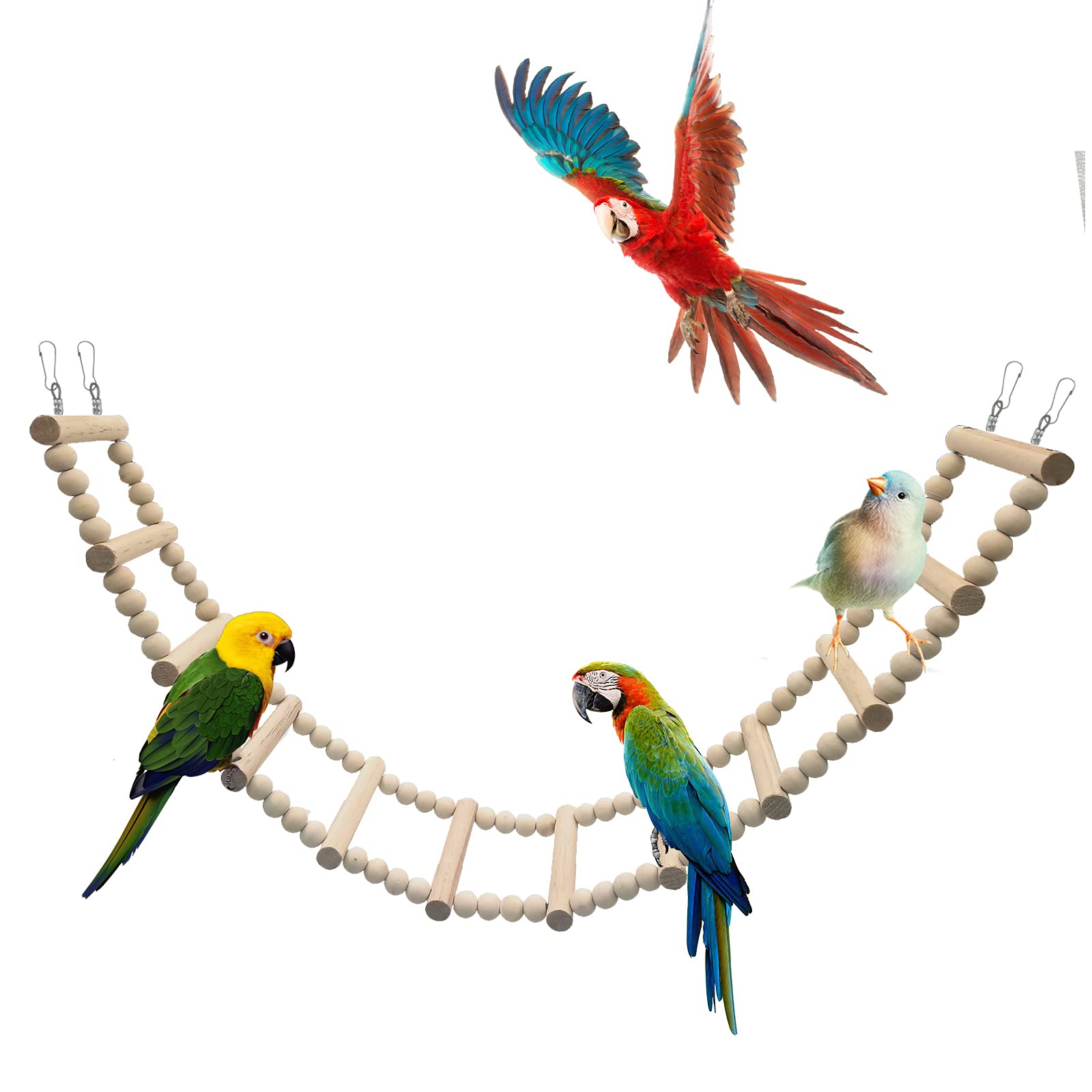 Bird Ladder Toys, Wooden Parrot Swing Bridge Toy, Parakeet Perch Stand, Small Animals Climbing Toys, Cage Accessories for Hamster Squirrel Sugar Gliders Lovebirds Cockatiels Conures Parakeets Rats