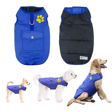 Teammao Hundekleidung Hundemantel Schwarz und Blau Wasserdicht Wendbare Hundejacke Winter Warme Gemütliche Baumwolle Mit Hund