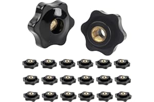 Shyisenka 20 Pcs 6 Star Knobs 1/4-20 Female Thread, 32mm Plastic Head Through Hole Brass Insert Screw-in Threaded Hand Knob C