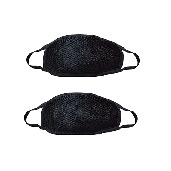 Anti-Pollution, Dust Protection Cotton Reusable Unisex Cloth Face Mask Black - Combo Pack of 2 (nvrmaskmesh-pack2-black)