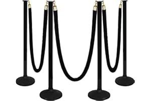 ALYTREE 4 Pack Stanchion Post with Velvet Ropes (Weighted Base), Crowd Control Barriers, Red Carpet Runner Poles, Queue Poles for Party, Movie Theater, Plastic