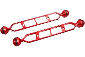 LetonPower Red 9" Underwater Aluminum Alloy Extension Arm (2-Pack) - Dual Ball System with 1" Head Connector, Waterproof & Rustproof for Diving Camera Tray/Strobe/Video Light, Scuba Photography Gear
