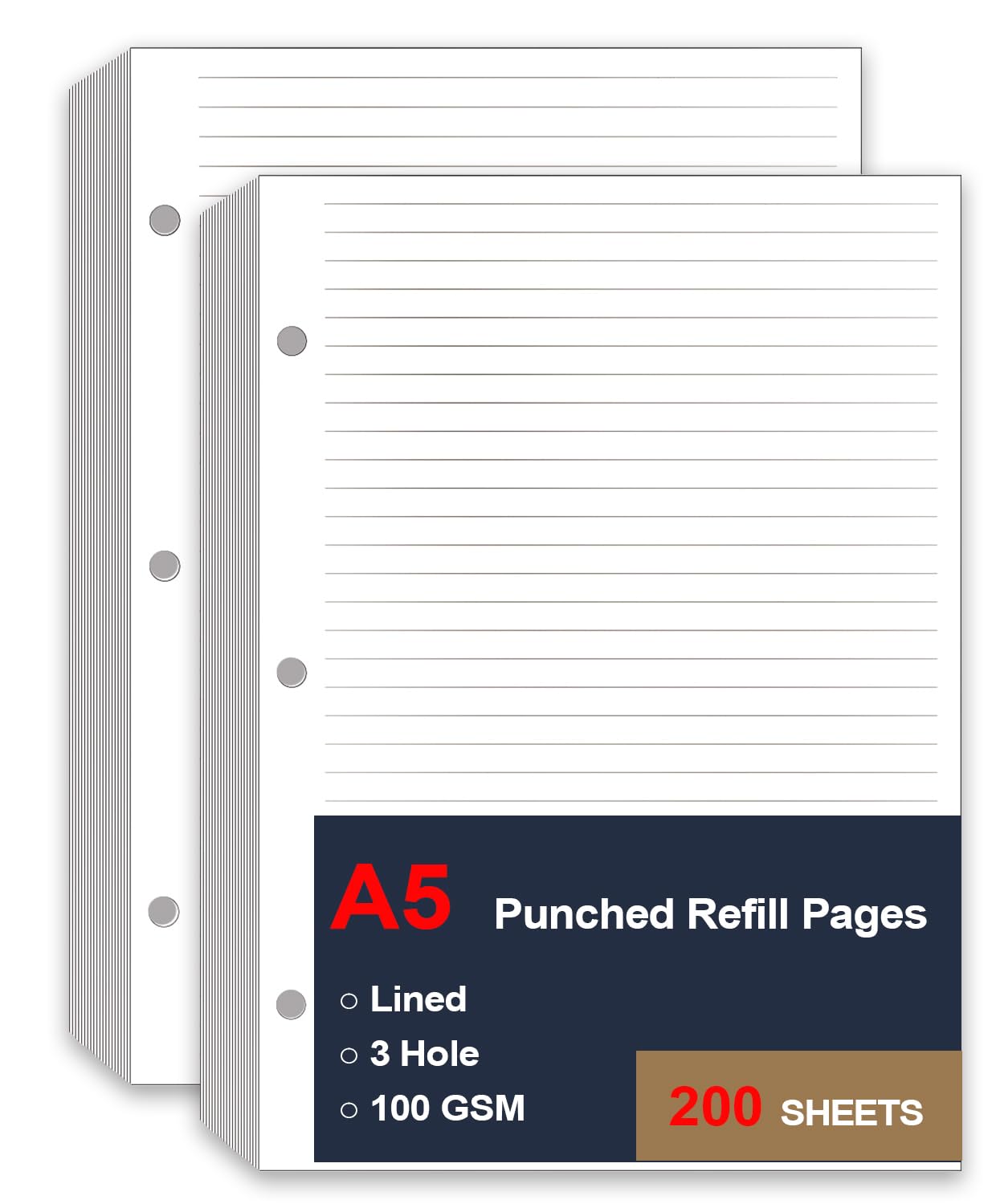 Photo 1 of (2 Pack) A5 Lined Paper Refill, 3 Hole Refill Paper, A5 Filler Paper, 200 Sheets/400 Pages Loose Leaf Paper for Filofax Planner Refills, Organizer, Binders, 100gsm, 5.8 x 8.2 In 2 PACK