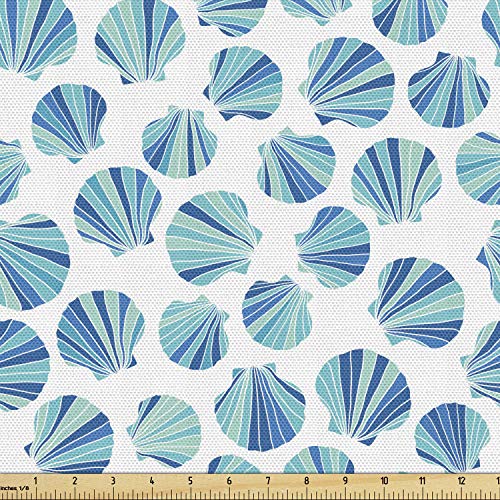 Lunarable Seashells Fabric by The Yard, Scallops