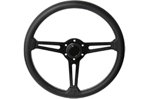 YEHICY Universal Flat Drift Steering Wheel Wrapped Genuine Leather with White Stitching 14 inch Racing Sport Steering Wheel Black Spokes