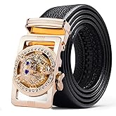 Numney Luxury Men's Belts Red Leather Wolf Head Buckle 1.38 inch Width Used for Mens Dress Casual Adjustable Belt