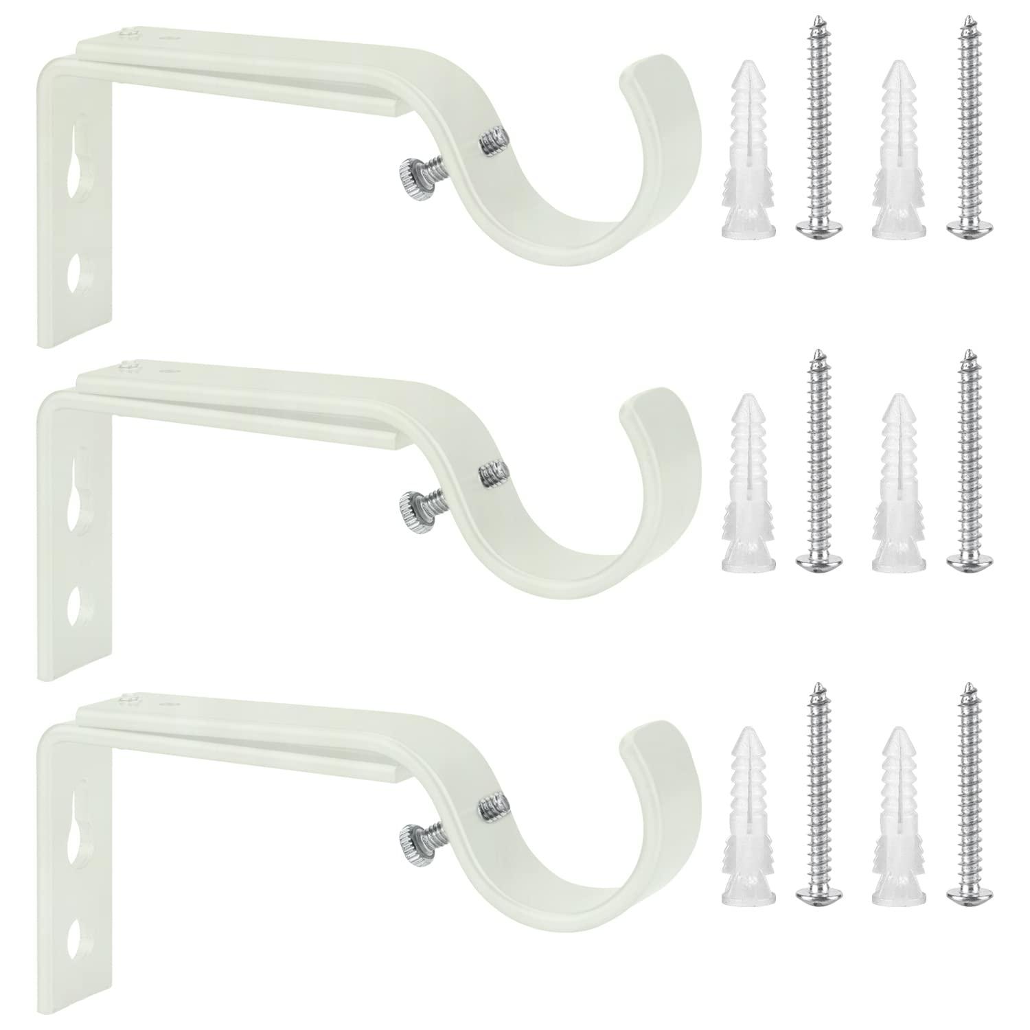 Ycolnaefllr Set of 3 Weathered White Adjustable Curtain Rod Brackets Rod Holders Curtain Rod Hanging Brackets for 22-28mm Rod