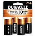 Duracell Coppertop C Batteries, 4 Count (Pack of 1), C Battery with Long-lasting Power, All-Purpose Alkaline Battery for Hous