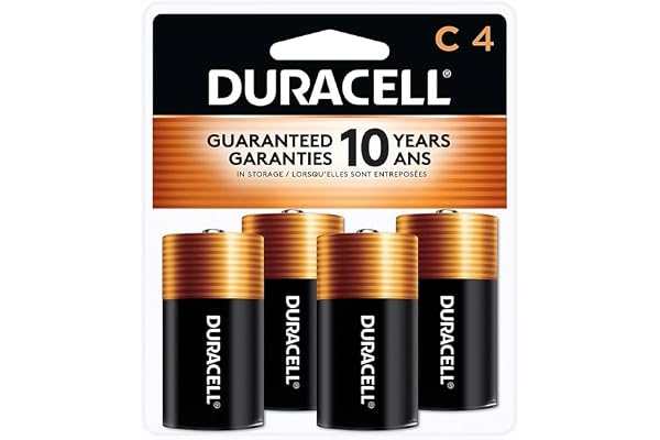 Duracell Coppertop C Batteries, 4 Count (Pack of 1), C Battery with Long-lasting Power, All-Purpose Alkaline Battery for Hous