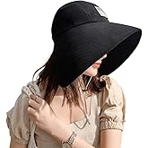 Women Wide Brim Sun Protection Bucket Hat Cotton Packable Full Face Sunshade Cap
