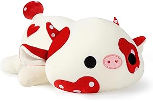 Onsoyours Cute Cow Plushie, Soft Stuffed Mushroom Love Cow Squishy Plush Animal Toy Pillow Gift for Kids (Red Mushroom Cow, 12")