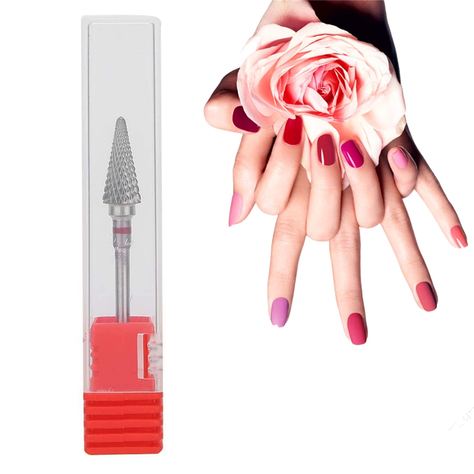 Tungsten Steel Nail Art Manicure Drill Bits, Electric Pedicure Manicure Grinding Head, Nail Drill Cuticle Cleaning Bit for Manicure Pedicure Home Salon Use, Electric Nail Art Replacement Head (Red)